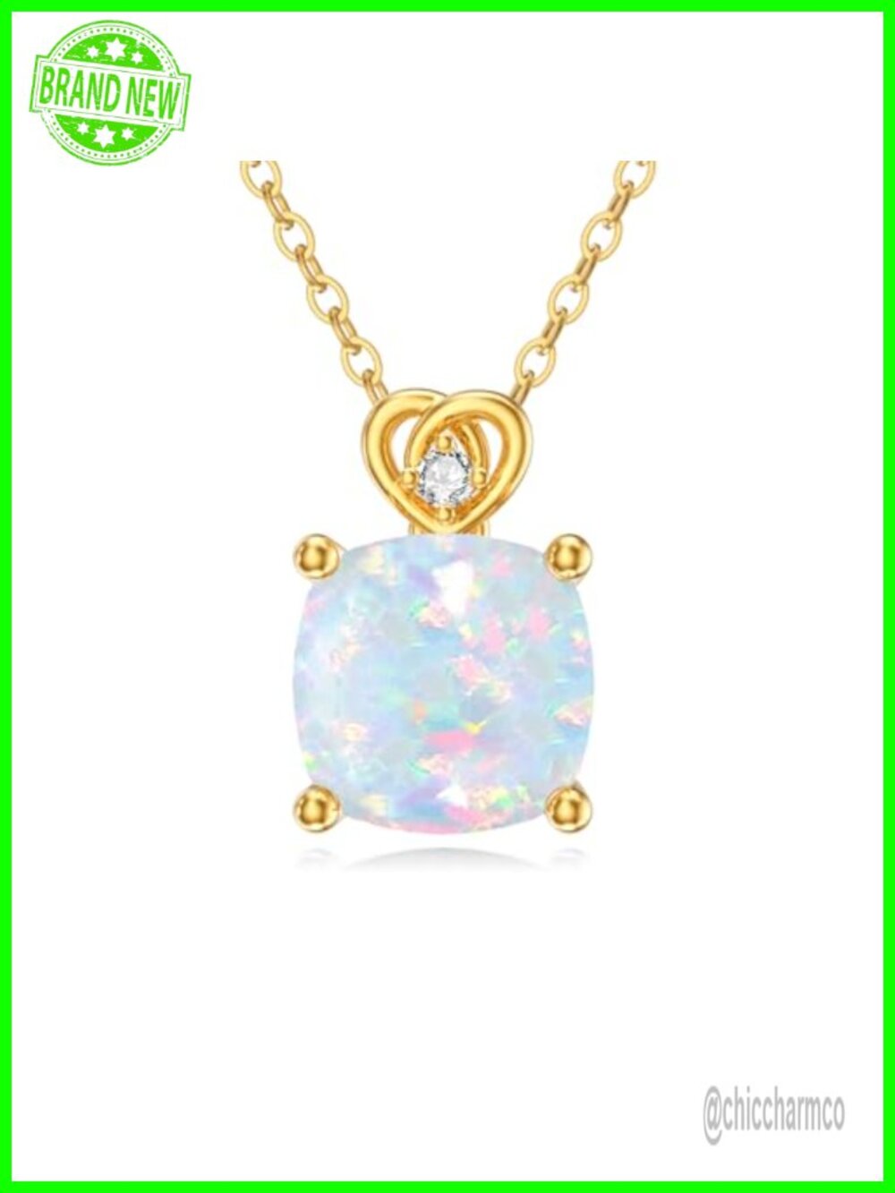 14k Gold Cushion Cut Birthstone Necklace with Diamond 2ct Pendant